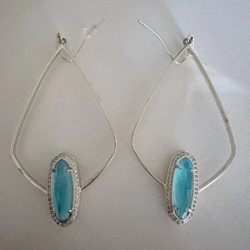 Kendra Scott Silver Earrings with Light Blue Aqua Stones - Picture 2 of 3